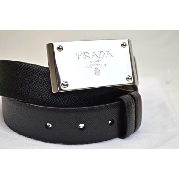 【PRADA】スクエア バックル ベルト 正規品]プラダPRADA スクエアバックルベルト 型押し黒レザー