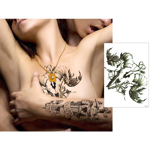 タトゥーシール ヤギの頭蓋骨 薔薇 hb054 中型・A5 /【Buyee】, 画像サイズ:600x600