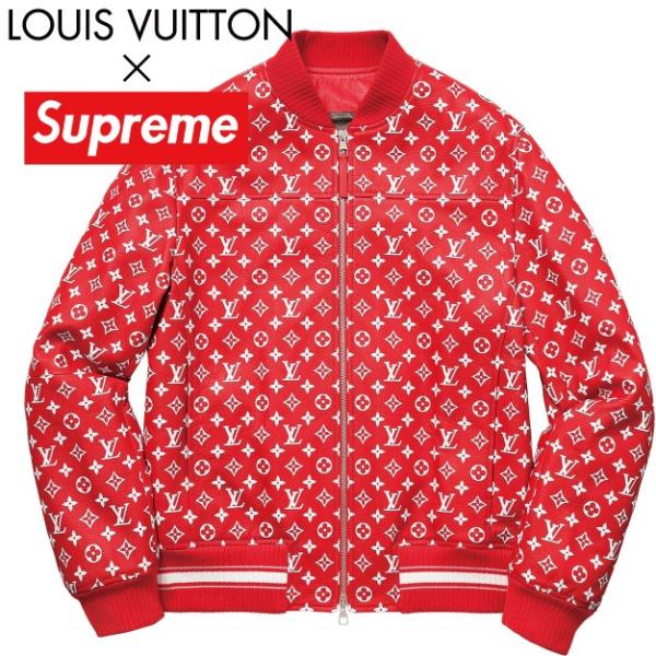 Louis Vuitton × Supreme LV Leather Baseball Jacket Red ルイ