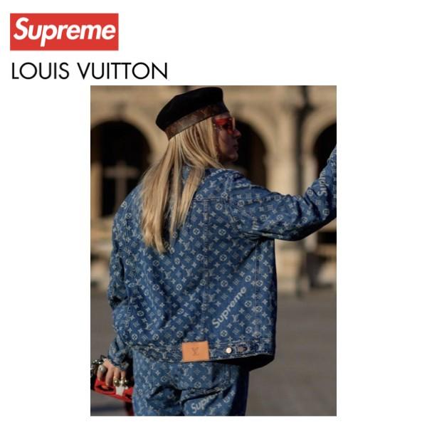 Supreme x Louis Vuitton Jacquard Denim Trucker Jacket Blue ルイ・ヴィトン シュプリーム  コラボ ロゴ モノグラム デニム ジャケット ジャガード /【Buyee】