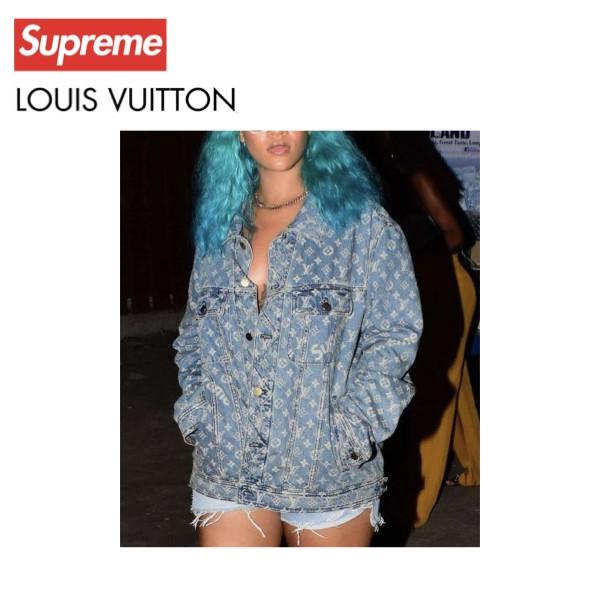 Supreme x Louis Vuitton Jacquard Denim Trucker Jacket Blue ルイ・ヴィトン シュプリーム  コラボ ロゴ モノグラム デニム ジャケット ジャガード /【Buyee】