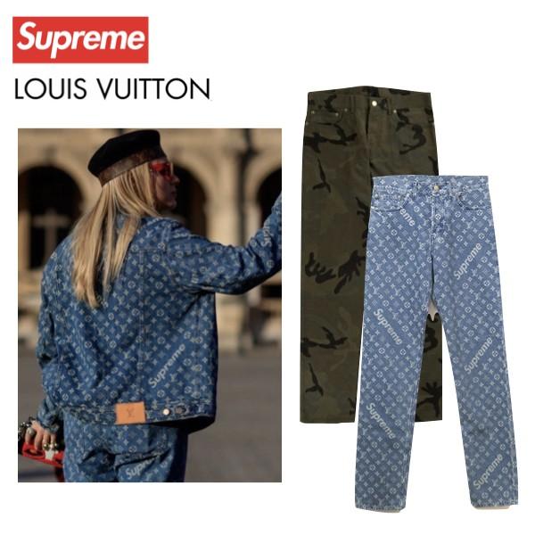 ルイ・ヴィトン デニムパンツ シュプリームコラボ カモフラ LVロゴ HDD96WDSQ ブラウン×カーキ #28 メンズ LOUIS VUITTON Ft584531