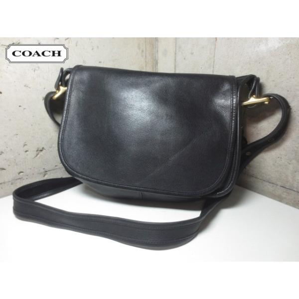 中古】COACH/コーチ 本革 レザー ショルダーバッグ 黒 No.H1P-9951