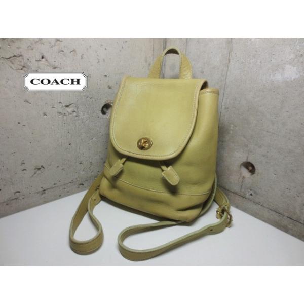 中古】COACH/コーチ 本革 レザー ミニリュック うぐいす色系 No J6M