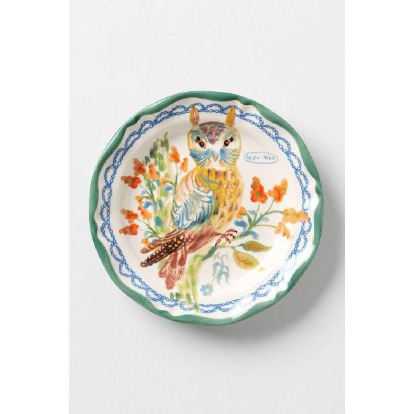 再入荷 アンソロポロジーAnthropologie Owl Dinner Plate by Nathalie