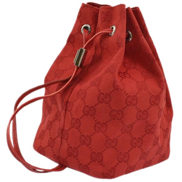 グッチ GUCCI ミニポーチ GGキャンバス 巾着型ポーチ GGキャンバス×レザー レッド×シルバー金具 039 0973 レディース 中古  送料無料 /【Buyee】