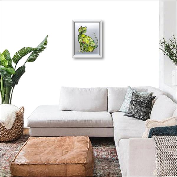 猫 y ねこ 観葉植物 フェイクグリーン 絵画 インテリア 油絵 壁掛け
