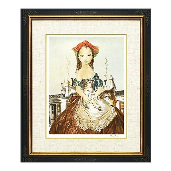藤田嗣治 版画 名作『パリの屋根の前の少女と猫』 /【Buyee】 Buyee
