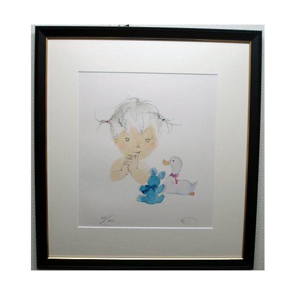 真作 いわさきちひろ ぶどうを持つ少女 リトグラフ 絵 いわさきちひろ 「ぶどうを持つ少女」 リトグラフ 真作保証 500部限定