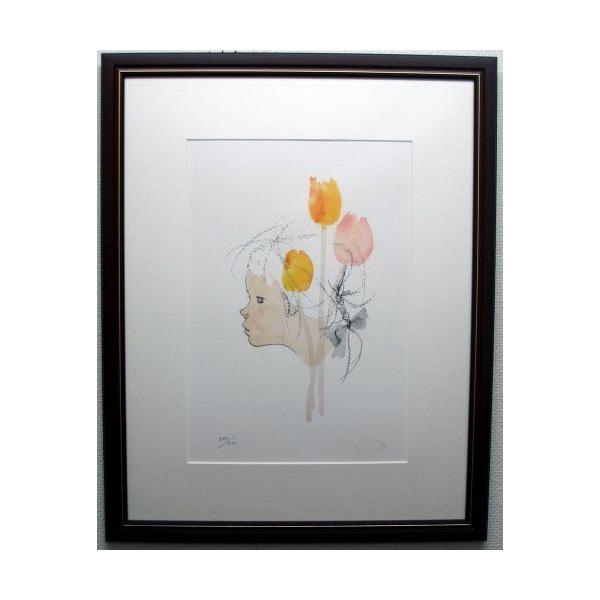 いわさきちひろリトグラフ　チューリップのある少女像 Amazon.co.jp: いわさきちひろ チューリップのある少女像 木地色