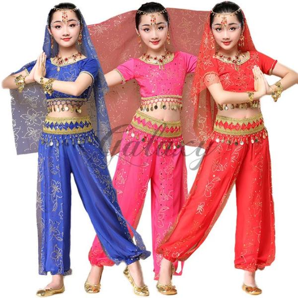 ベリーダンス衣装 インドダンス キッズ 子供 3色 セット S-XL