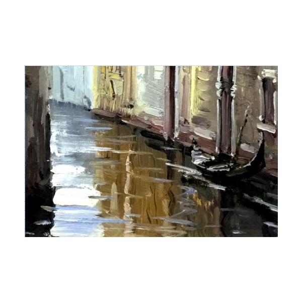 風景画「ベネツィアの水路」本物油絵 額縁付き油絵 油絵安い ...