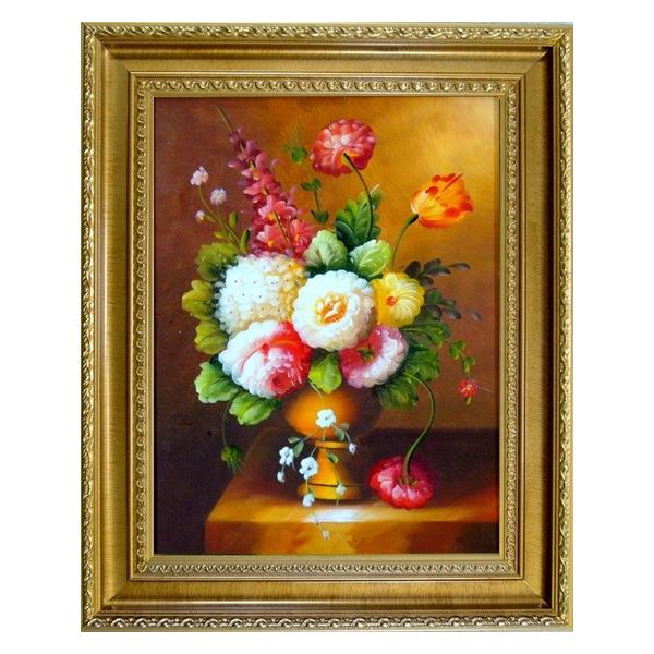 ガラスの花瓶に生けた花の静物画（680×680） - 美術品