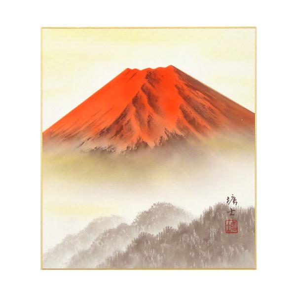 梅原塘士「 赤富士」 色紙絵絵画日本画富士山縁起開運招福風景一年中