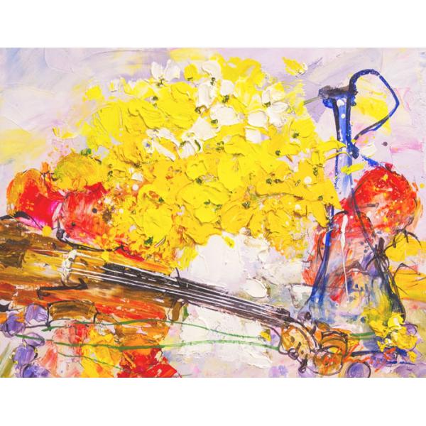 池田秀郎 『ヴァイオリンと花』 油絵・油彩画 F6（6号） 絵画 洋画