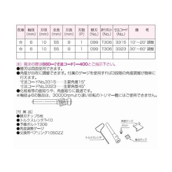 送込】兼房 替刃式エーストリマー用超硬傾斜目地払いビット 刃数6P外径