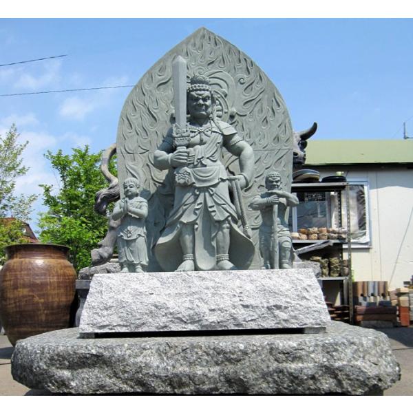 不動明王不動三尊像青御影石彫刻石仏仏像販売石像矜羯羅童子制多迦童子/【Buyee】