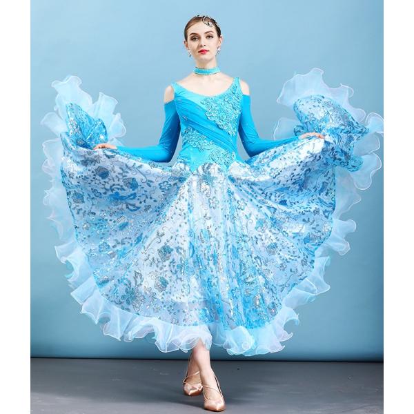 新品　ワンピース 社交ダンス　レディース　ドレス　モダン　ワルツ　花柄　衣装 Garuda SHOP 社交ダンス衣装女性モダンドレス 発表会ワルツ