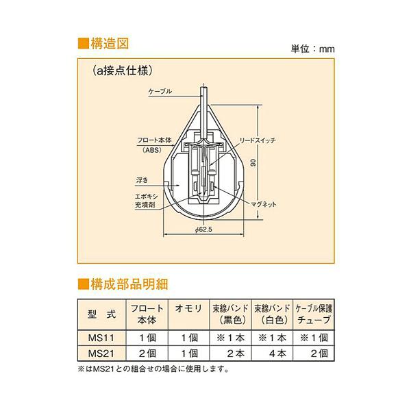 新明和 ミニスイッチ ＭＳ−２１ ４０ｍコード付 液面制御フロートスイッチ 新明和工業製水中ポンプ レベルスイッチ /【Buyee】