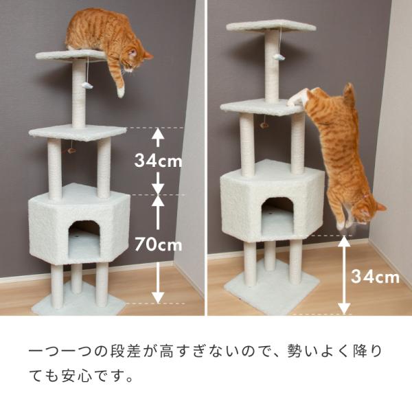低めの段差があるキャットタワー、子猫やシニア猫向け かわいい キャットタワー 低い スリム ミニ 子猫やシニア猫 省