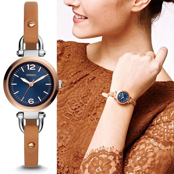 FOSSIL Georgia フォッシル レザーバンド ジョージア ミニ ブラウン・ネイビー レディース 腕時計 es4277 /【Buyee】