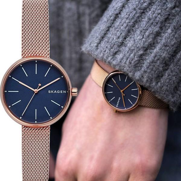 ☆SKAGEN スカーゲン SIGNATUR ローズゴールドメッシュ ネイビー 