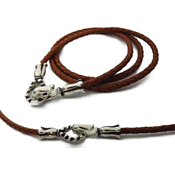 革紐 レザー ネックレス 3mm シルバー925 エンドパーツ 編込