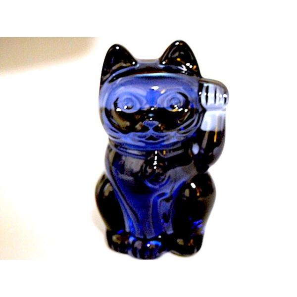 バカラ 招き猫 ラッキーキャット 青 ブルー Baccarat ネコ 猫 オブジェ 