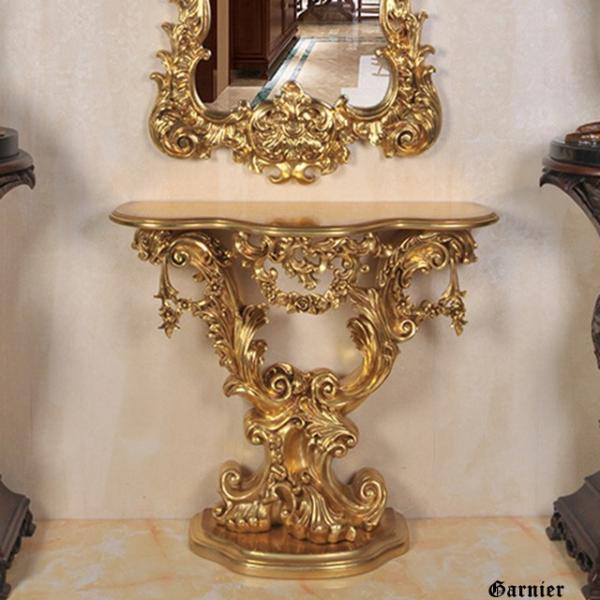 アンティーク調コンソールテーブルリーフ装飾ゴールドバロック調ロココ