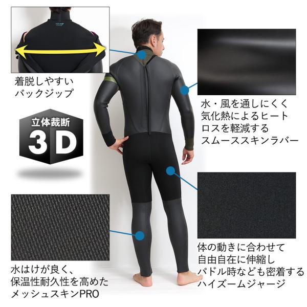 25日10％OFF】FELLOW セミドライ ウェットスーツ メンズ 5×3mm バック