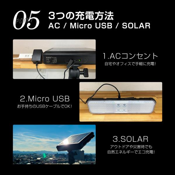充電式 LED投光器 45W 分離型 ソーラーライト コンセント 多機能 