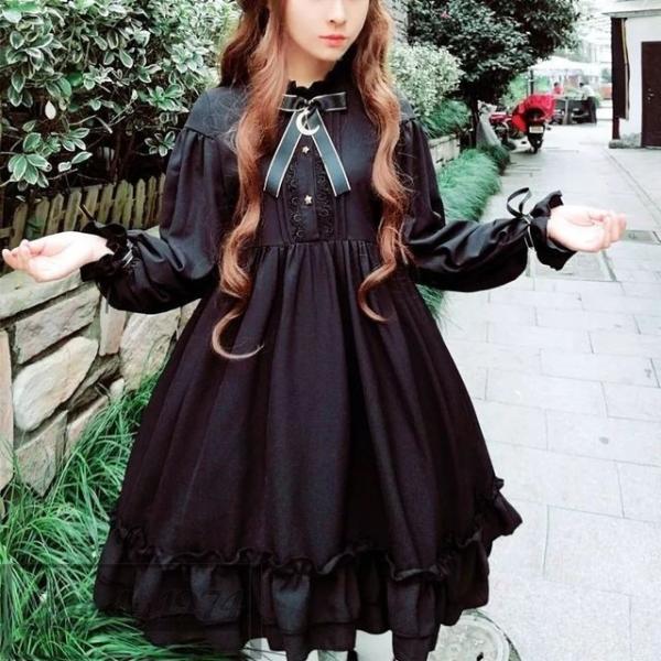 ゴスロリ ワンピース 黒 ドレス ロリィタ 半袖 長袖 膝丈 Lolita