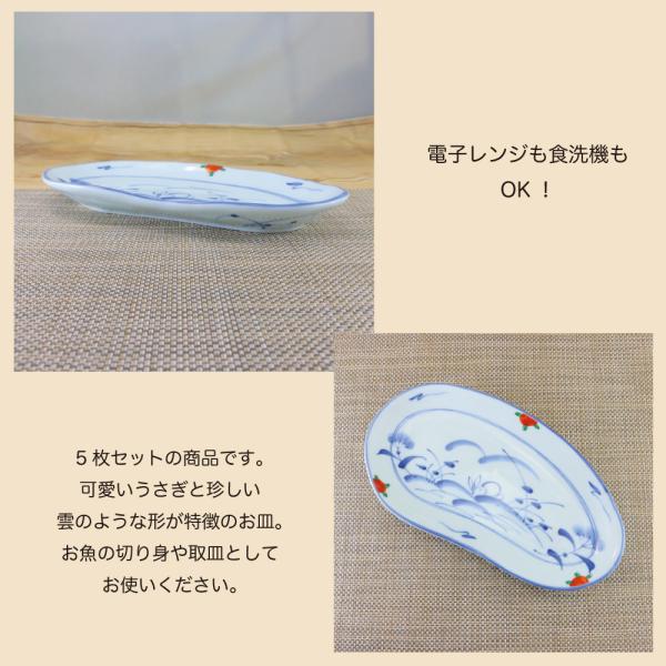 焼き物皿 美濃焼 楕円皿 赤絵うさぎ雲形皿（大）（5枚セット