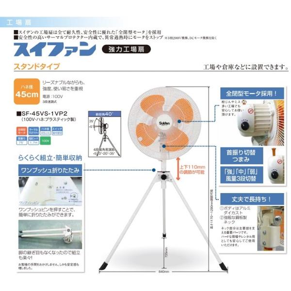 送料無料】スイデン 工場扇 SF-45VS-1VP2 単相100V 首振り角度75