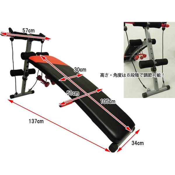 シットアップベンチ ダンベル/トレーニングバンド付使い方色々腹筋