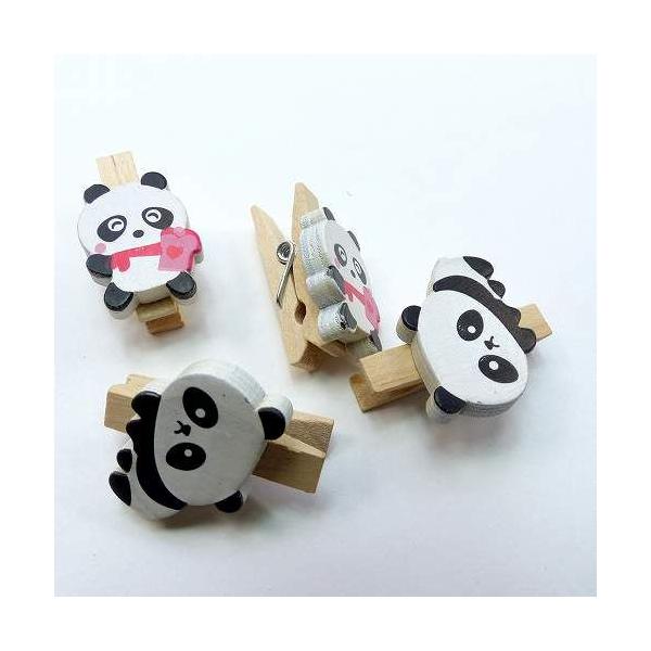 クリップ 文房具 木製 動物 パンダ 4個セット ペーパークリップ メモ