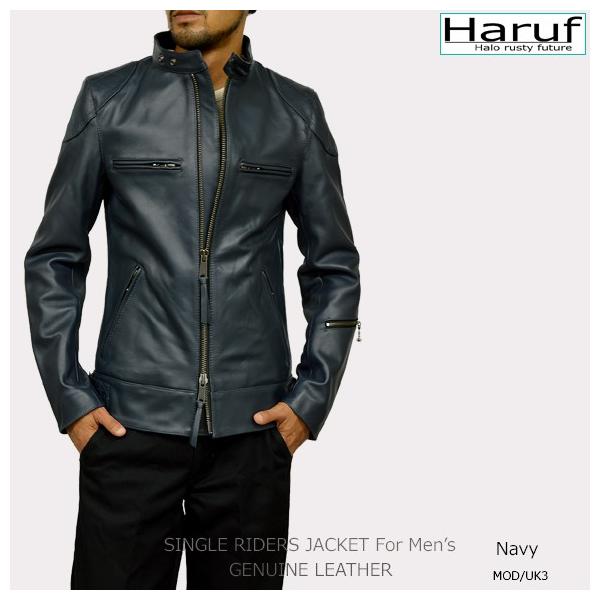 未使用に近い　AKM レザージャケット ネイビー 【L】 シングルライダース 未使用に近い AKM レザージャケット ネイビー 【L】 シングル