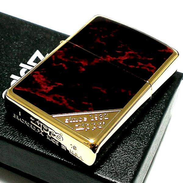 ZIPPO ライター ジッポ ロゴ＆黒大理石 レッド/ブラック 両面加工 彫刻