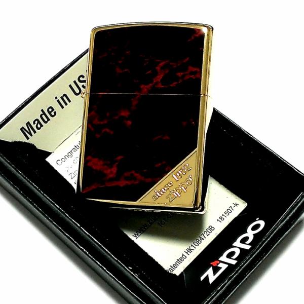 ZIPPO ライター ジッポ ロゴ＆黒大理石 レッド/ブラック 両面加工 彫刻