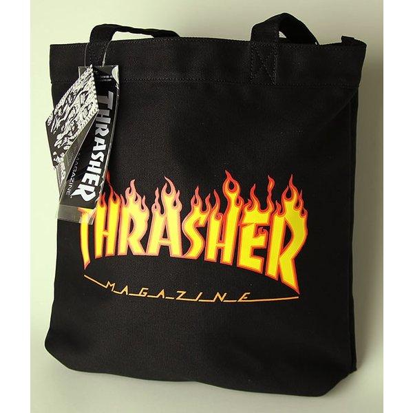 THRASHER フレイムロゴ トートバッグ ブラック THRASHER ファイヤーロゴプリントトート
