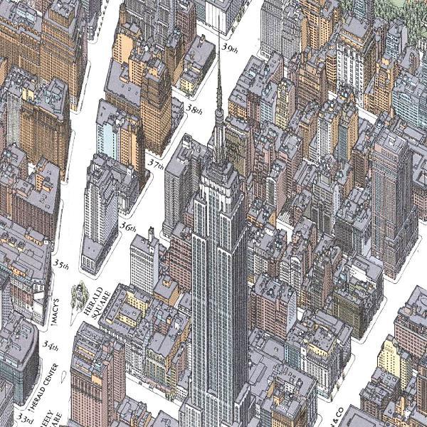 ニューヨーク　New York マンハッタン 鳥瞰図　折りたたみ地図　1968 ニューヨーク New York マンハッタン 鳥瞰図 折りたたみ地図