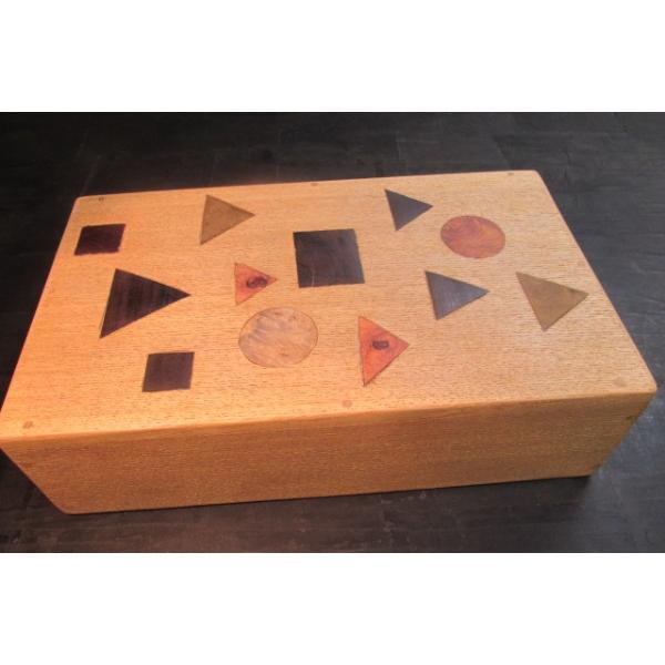 タモポリウレタン仕上げ幾何学文様深飾り箱 硯箱 木製 硯箱 文箱