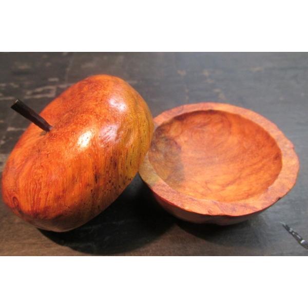 花梨瘤ポリウレタン仕上げリンゴ型香合木製銘木こぶ材香合香道茶道くり 