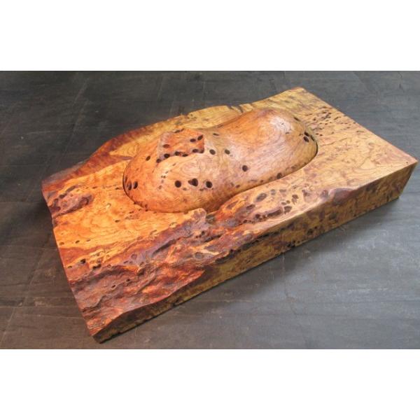 栗瘤拭き漆火山様香炉香炉香道茶道木製銘木こぶ杢くりもの火山デザイン 
