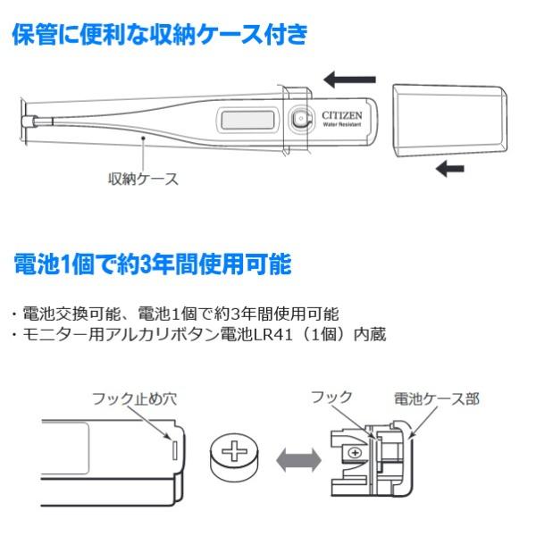 体温計シチズン電子体温計CITIZEN 洗える防水タイプ実測式CT422 収納