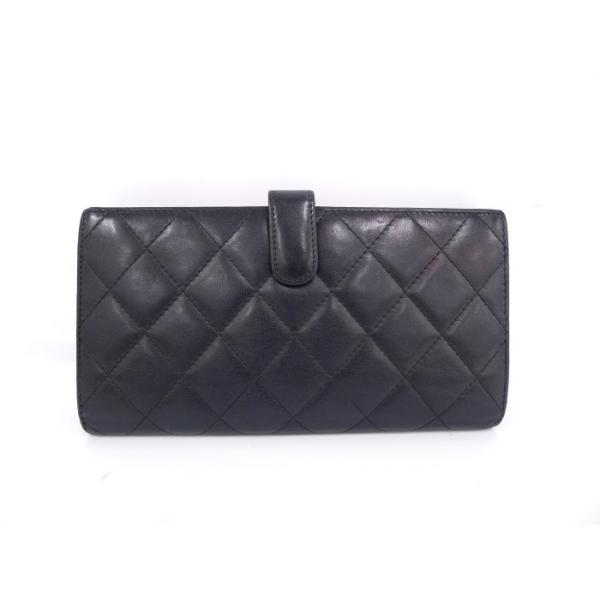 中古】CHANEL Wホック 二つ折り長財布 カンボンライン ラムスキン