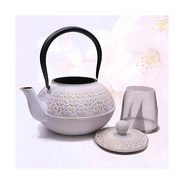 植物系・白桜・1.2L」 鉄分補給 南部鉄器 カラーポット 鉄瓶 ih