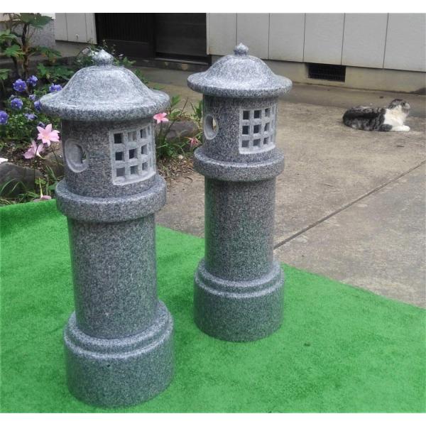 青御影石 墓前 灯篭 66cm 一対(二本)内部ステンレスローソク 青御影石 墓前 灯篭 66cm 一対(二本)内部ステンレスローソク