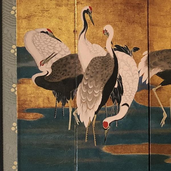 ミニ屏風「群鶴図」伝狩野深幽筆六曲一双屏風/【Buyee】