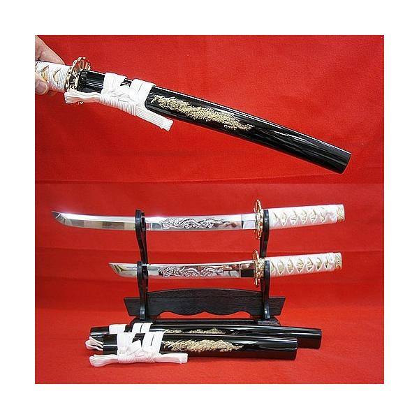 日本刀・竜刀2本セット（刀身竜入り・刀掛け台付）刀飾り